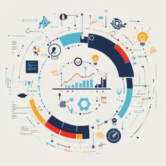 Fototapeta premium Visual Representation of Data Analysis and Technology Trends Showcased in a Colorful Infographic With Various Digital Elements and Statistics