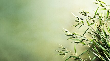 Fototapeta premium Green Bamboo Leaves with Soft Blurred Background for Relaxation