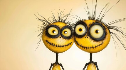Obraz premium A couple of yellow monsters with big eyes