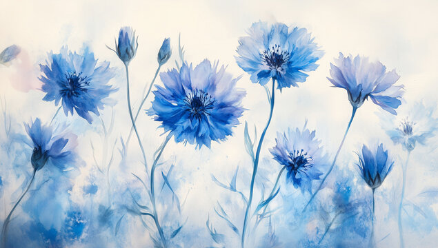 Blue flowers in soft light with a bokeh background for copy space