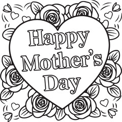 Mother's Day line art background coloring page black and white