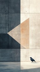 A bird against a modern concrete backdrop.