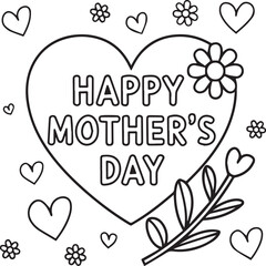 Mother's Day line art background coloring page black and white