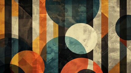 Fototapeta premium Retro-Style Abstract Art with Geometric Patterns and Bold Colors