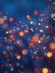 Abstract bokeh lights on delicate branches.