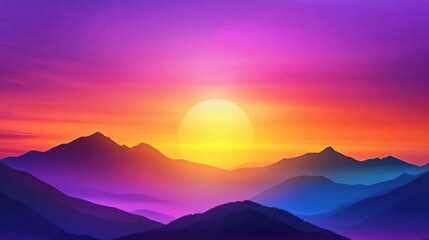 Obraz premium Vibrant Sunset Over Majestic Mountains in Colorful Sky