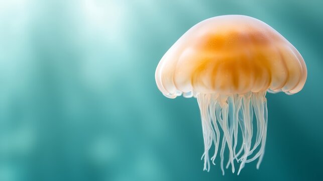 A jellyfish floating in the ocean on a blue background