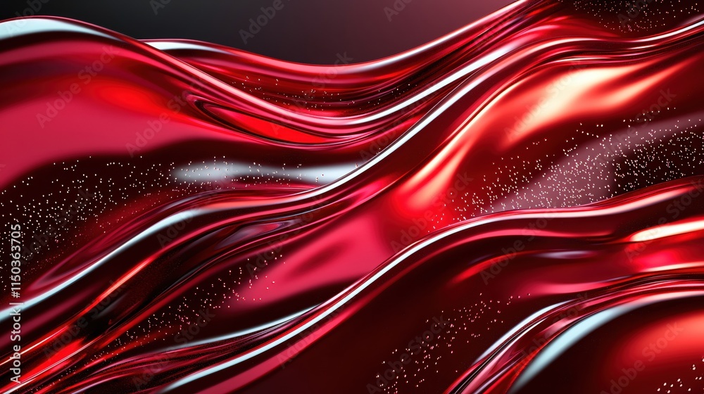 Aufkleber Glimmering Red Waves Flowing with Glossy Texture and Sparkling Elements