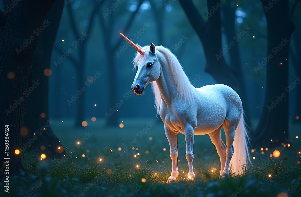 Canvas Prints shimmering unicorn in a moonlit forest with glowing fireflies