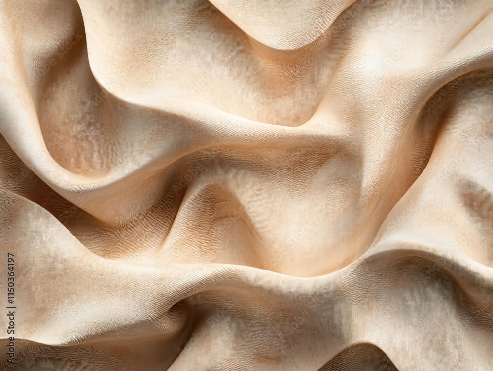 Poster Soft Texture of Rippled Cream Fabric Creating Elegant Waves and Gentle Shadows