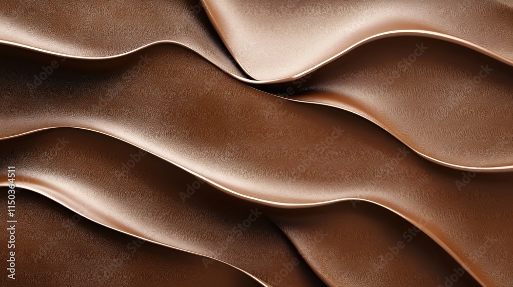 Poster smooth and flowing dark brown leather texture with elegant curves and waves