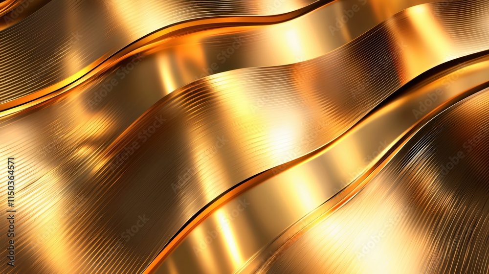 Poster elegant gold waves with smooth reflective surface and curved lines