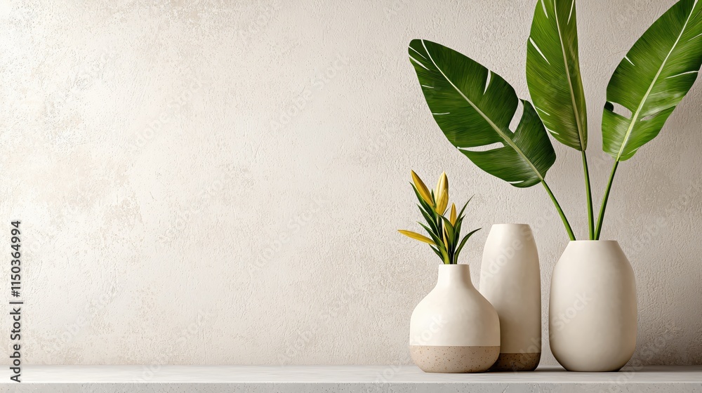 Poster elegant minimalist decor with vases and fresh greenery display