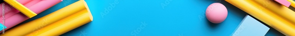 Poster bright and colorful geometric shapes on blue background for design