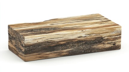 Fototapeta premium Raw, rectangular petrified wood block isolated on white background.