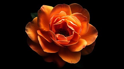 Close-up of a vibrant orange rose against a black background.