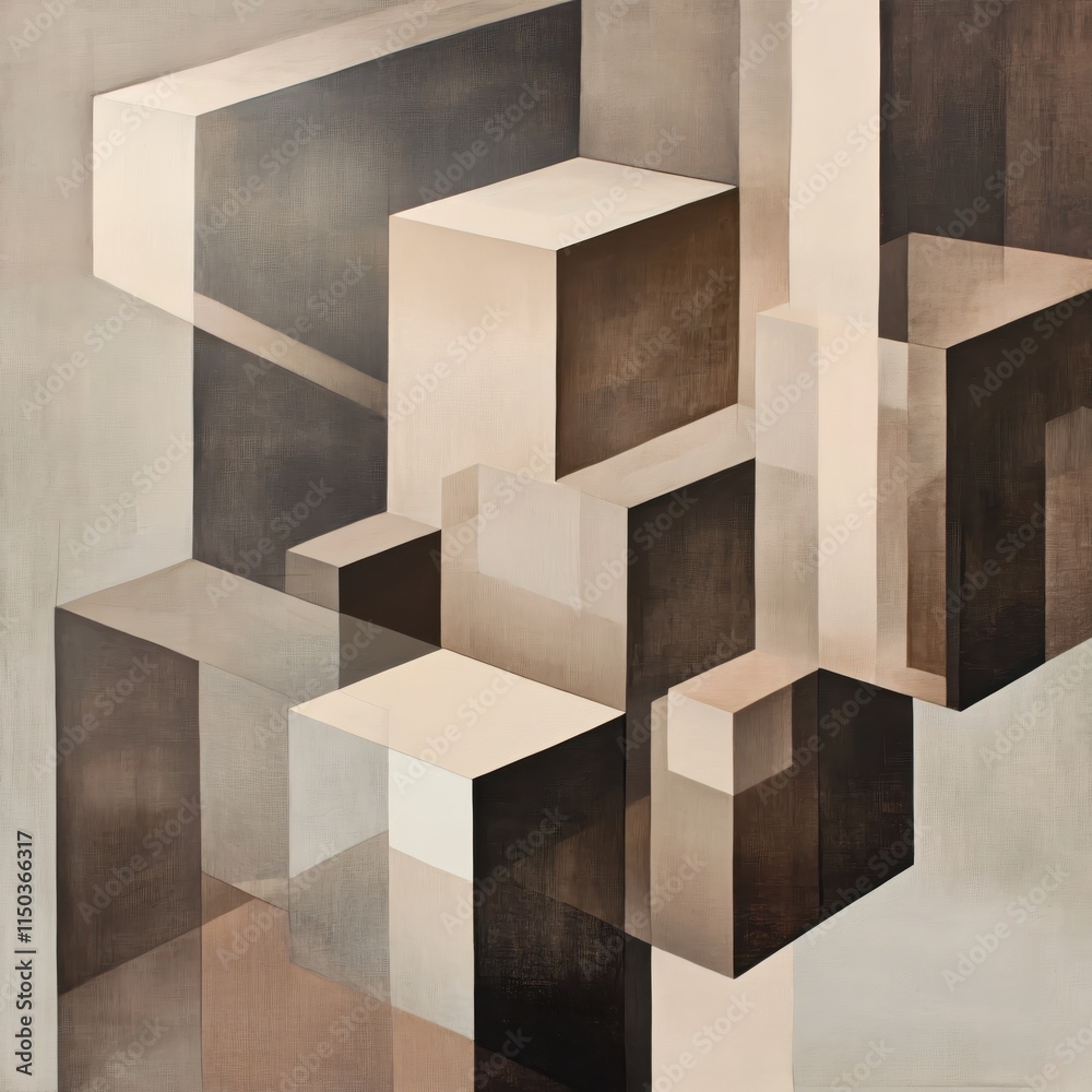 Aufkleber Abstract Geometric Composition with Cubes and Rectangles in Neutral Tones