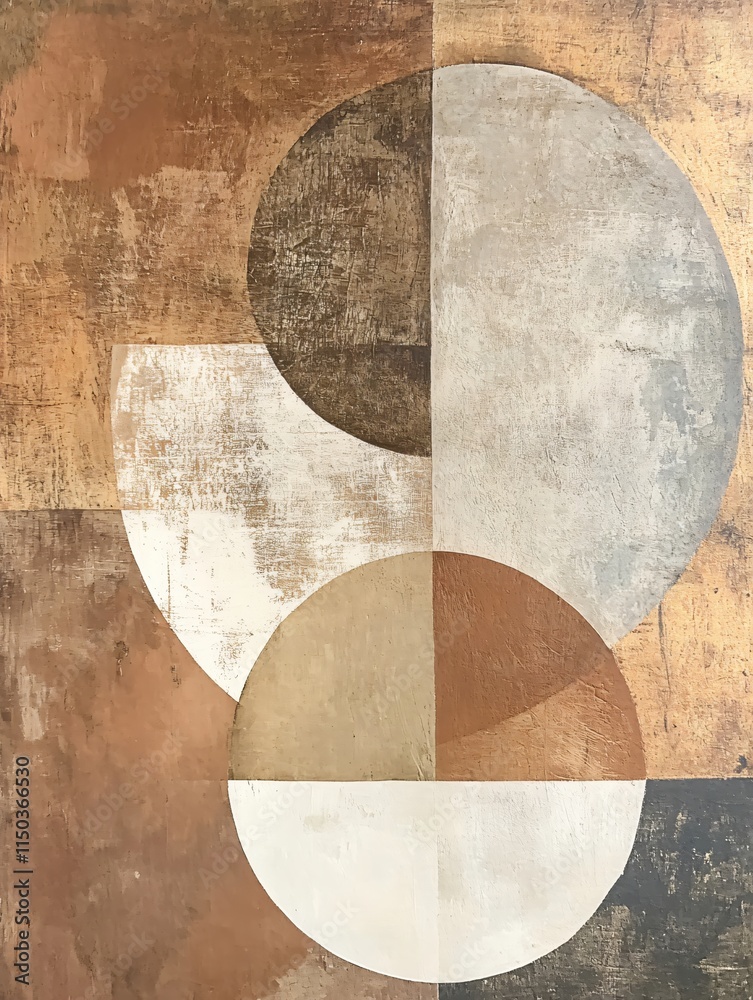 Poster abstract composition of geometric shapes in earthy tones and textured background