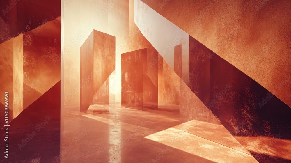 Poster abstract geometric shapes in warm light creating an ethereal modern art scene