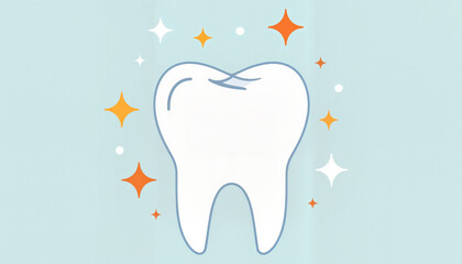 Good tooth image: Clean white tooth with sparkles on blue background