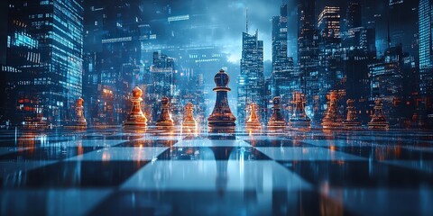  Abstract double exposure of a checkmate moment combined with financial data, illustrating the critical importance of strategic execution in business.