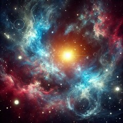 Fototapeta premium Cosmic Illustration of Supernova Nebula and Stars - Glowing Mysterious Universe Background. Created with generative AI technology