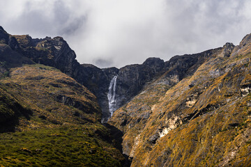 Beautiful Himalayan Mountain Waterfall between Langtang Village and Lama Hotel seen during Nepal trek