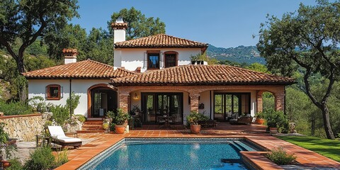 Obraz premium Clay tile roof sample with interlocking curved tiles in a vibrant terracotta hue. The design showcases durability and classic Mediterranean-style architecture.