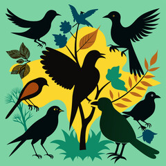 silhouettes of birds