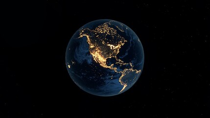 Fototapeta premium View of Earth Illuminated by City Lights at Night Showcasing North America From Space With Striking Details of the Landscape and Coastline
