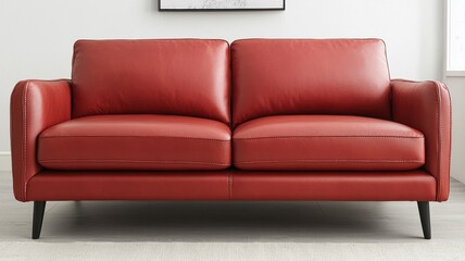 Sofa luxury durable concept. Modern red leather sofa with a sleek design, perfect for contemporary living spaces.