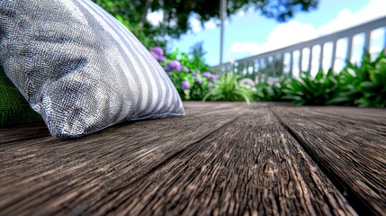 A pillow sitting on top of a wooden table