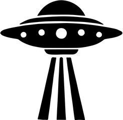 Minimalist Black and White Flying Saucer UFO Icon in Flat Design Style, Ideal for Sci-Fi Projects, Mobile Apps, Websites, Graphic Design, Alien-Themed Content, Tech Interfaces © Samo.mhn