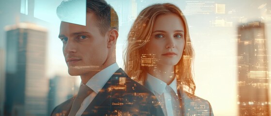 Business professionals engaged in a video conference urban setting digital content high-tech environment professional viewpoint