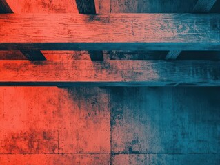 Fototapeta premium Overlaid blueprint and house foundation under construction, exposed wooden beams, concept of home design