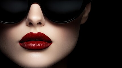 Fototapeta premium A woman wearing black sunglasses and red lipstick