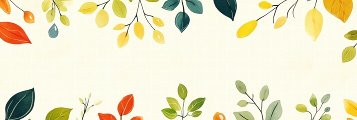Colorful leaves and botanical elements on a light background.