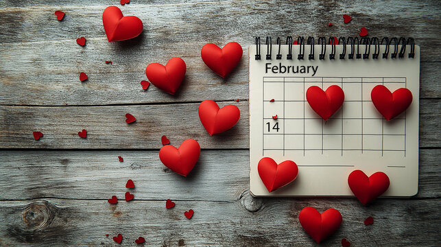 Saint Valentine's day background with calendars place for the inscription February 14th Valentine's Day hearts
