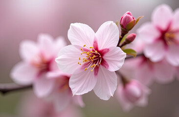 Fototapeta premium Delicate Cherry Blossom Branch with Soft Bokeh