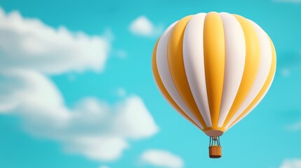 Naklejka premium A yellow and white hot air balloon flying in the sky