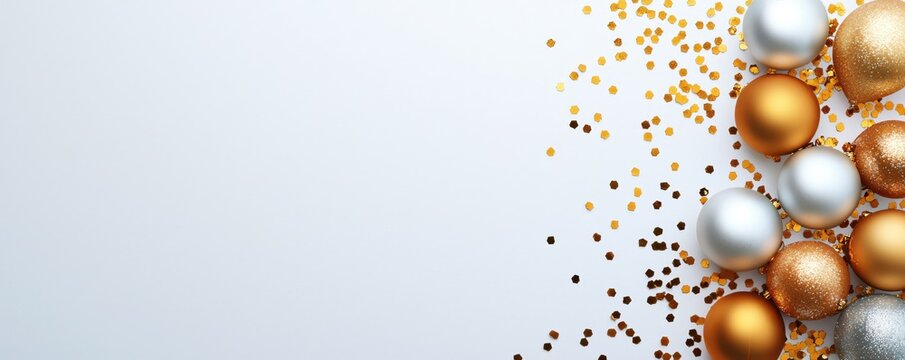 Festive Ornaments and Confetti on White Background for Celebrations