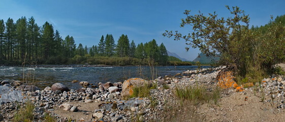Russia. Western Sayans. Multicolored minerals of unusual beauty in the mountain tributaries of the...