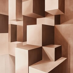 Abstract Geometric Composition in Earthy Tones Featuring Cubes and Shadows