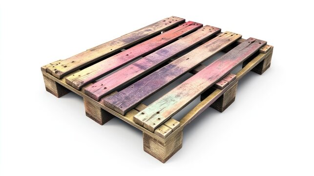 Colorful, weathered wooden pallet isolated on white background.
