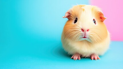 A cute guinea pig on a colorful background, showcasing its fluffy fur and expressive face.