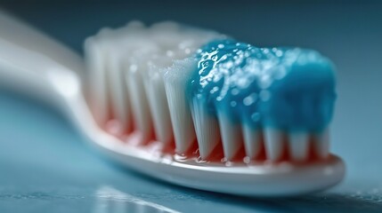 Obraz premium Closeup of toothpaste and a toothbrush, representing dental hygiene, teeth cleaning, and oral healthcare