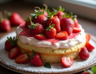 Valentine&rsquo;s Day special strawberry cream cake topped with fresh strawberries.