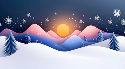 Obraz premium Serene Winter Landscape with Snow and Sunset for Christmas Card