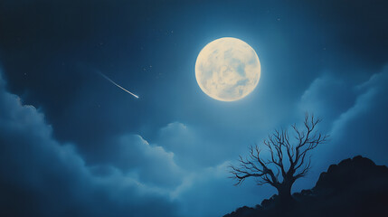 Fototapeta premium color paint moon and shooting star