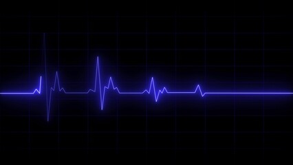 Pulse, heart rhythm, heartbeat line icon on black background. Neon heartbeat line illustrations